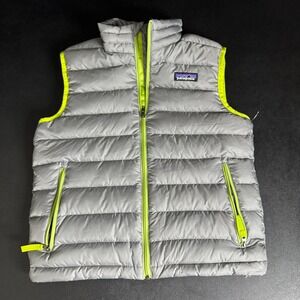 Patagonia Boys Down Vest Gray Green Puffer Sleeveless Jacket Kid Size Small